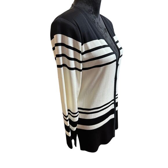 Misook Cardigan Black Ivory stripe Rhinestone Button Classy Chic Feminine S - Picture 3 of 12